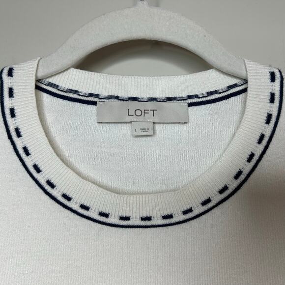 LOFT Knit Pullover Sweater Size L Contrast Stitching Long Sleeves Crew Neckline - Picture 4 of 9